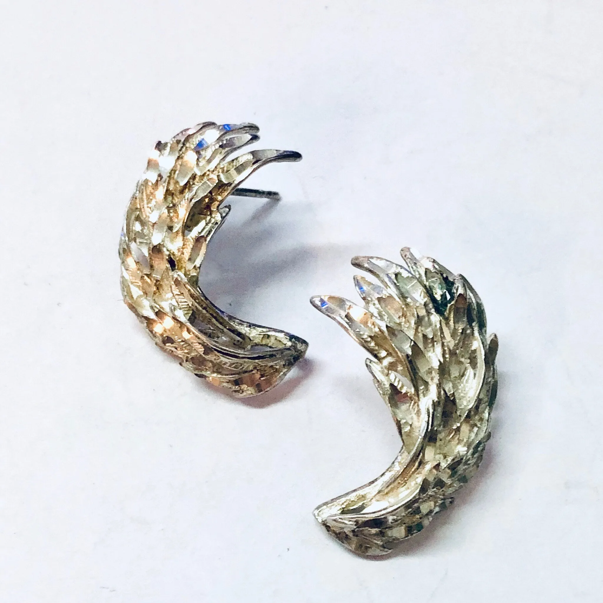 Vintage Earrings, Silver Earrings, Vintage Jewelry, Pierced Ears, Feather Earrings, Leaf Earrings, Unique Jewelry, Sparkly Jewelry, 925
