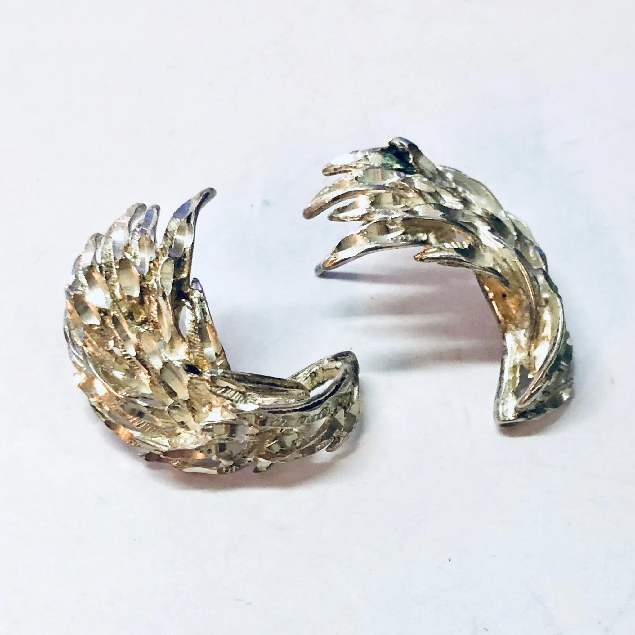 Vintage Earrings, Silver Earrings, Vintage Jewelry, Pierced Ears, Feather Earrings, Leaf Earrings, Unique Jewelry, Sparkly Jewelry, 925