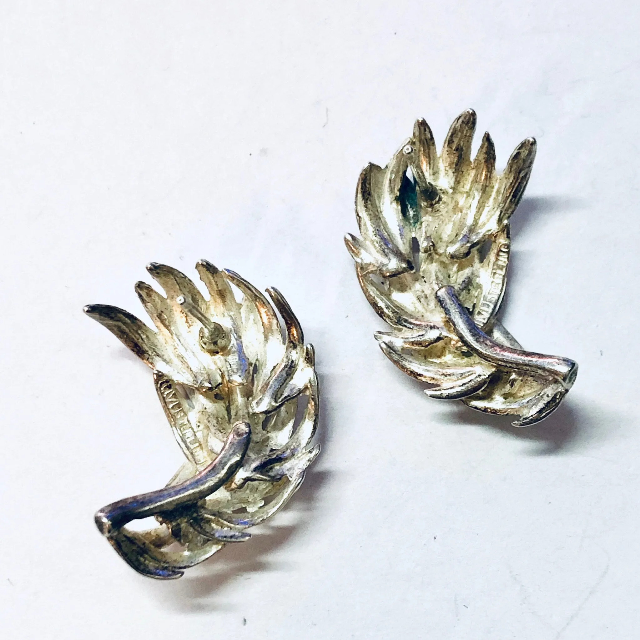 Vintage Earrings, Silver Earrings, Vintage Jewelry, Pierced Ears, Feather Earrings, Leaf Earrings, Unique Jewelry, Sparkly Jewelry, 925