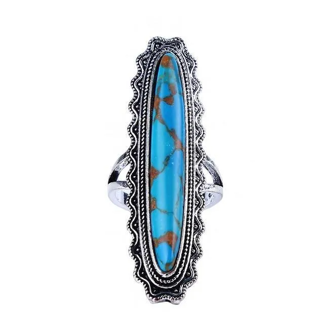 Vintage Look Tibet Alloy Antique Plated Personality Green Ring