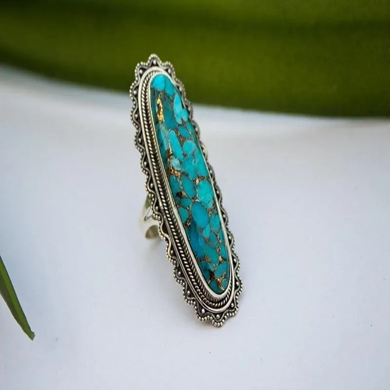 Vintage Look Tibet Alloy Antique Plated Personality Green Ring