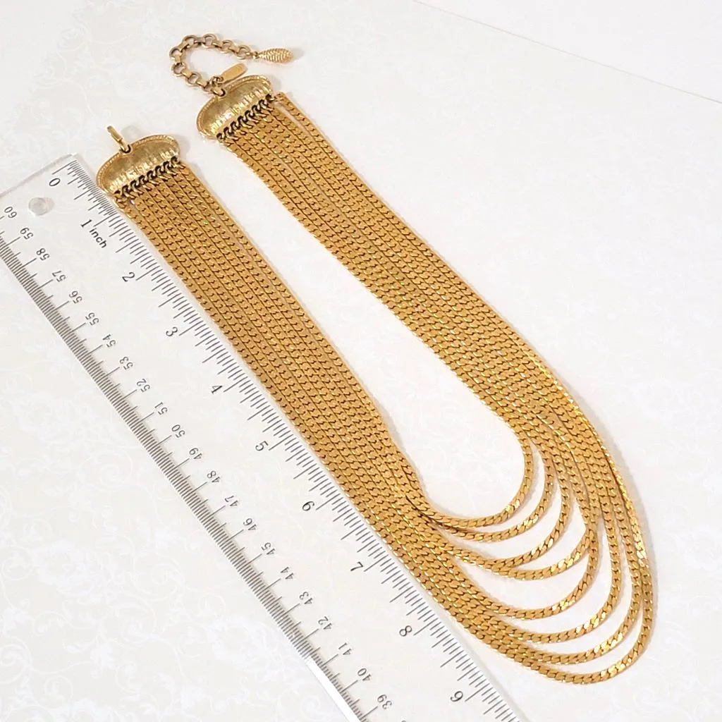 Vintage Monet Gold Tone Multistrand Chain Choker Necklace