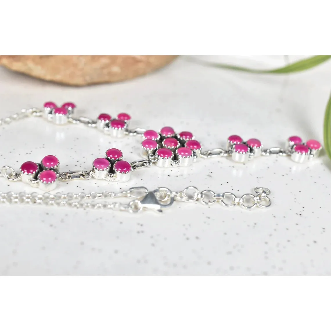 Vintage Pink Onyx Long Bohemian Cluster Pendant - 925 Sterling Silver Southwestern Style Pendant