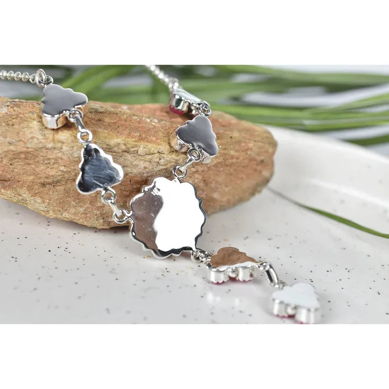 Vintage Pink Onyx Long Bohemian Cluster Pendant - 925 Sterling Silver Southwestern Style Pendant