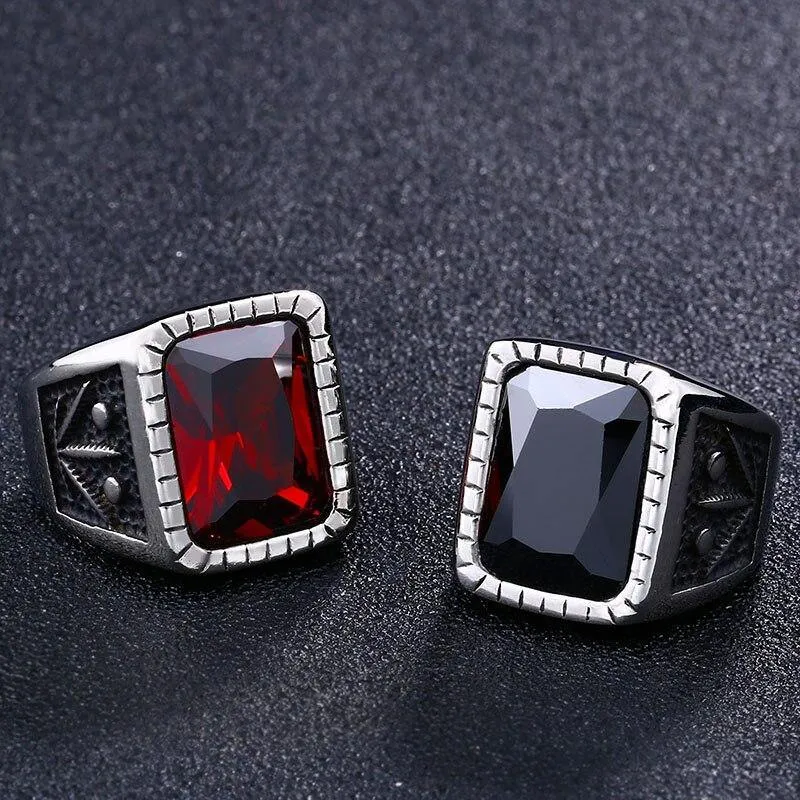 Vintage Red Zircon Crystal  Finger Rings For Men