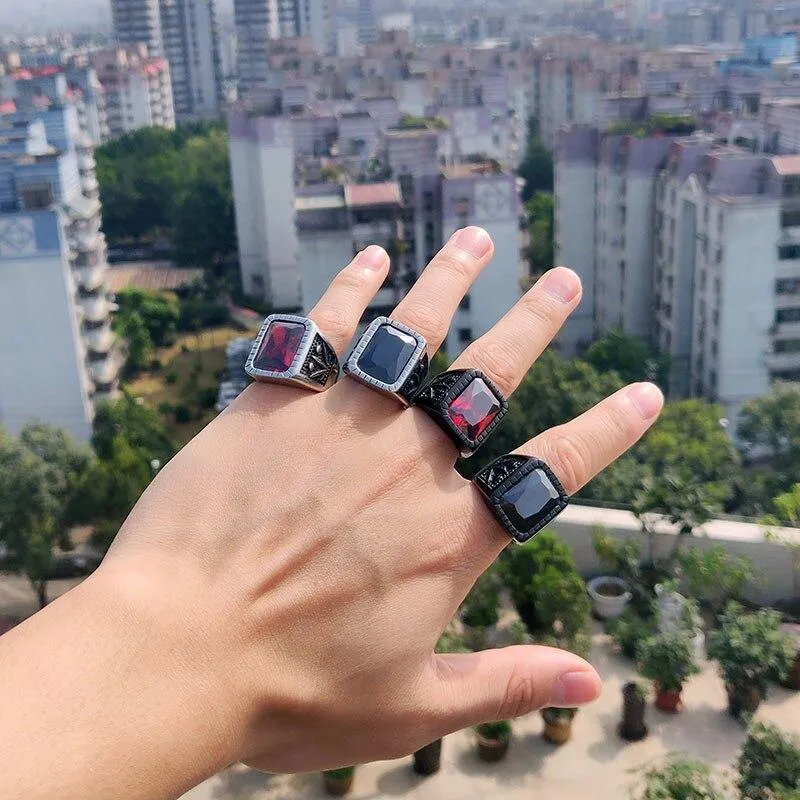 Vintage Red Zircon Crystal  Finger Rings For Men