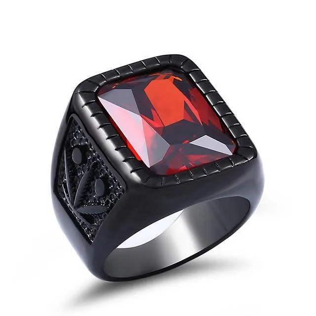 Vintage Red Zircon Crystal  Finger Rings For Men