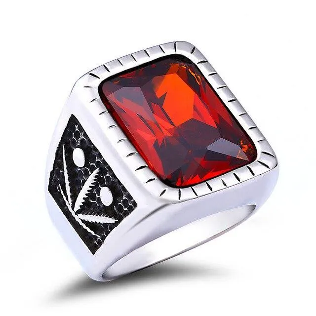 Vintage Red Zircon Crystal  Finger Rings For Men