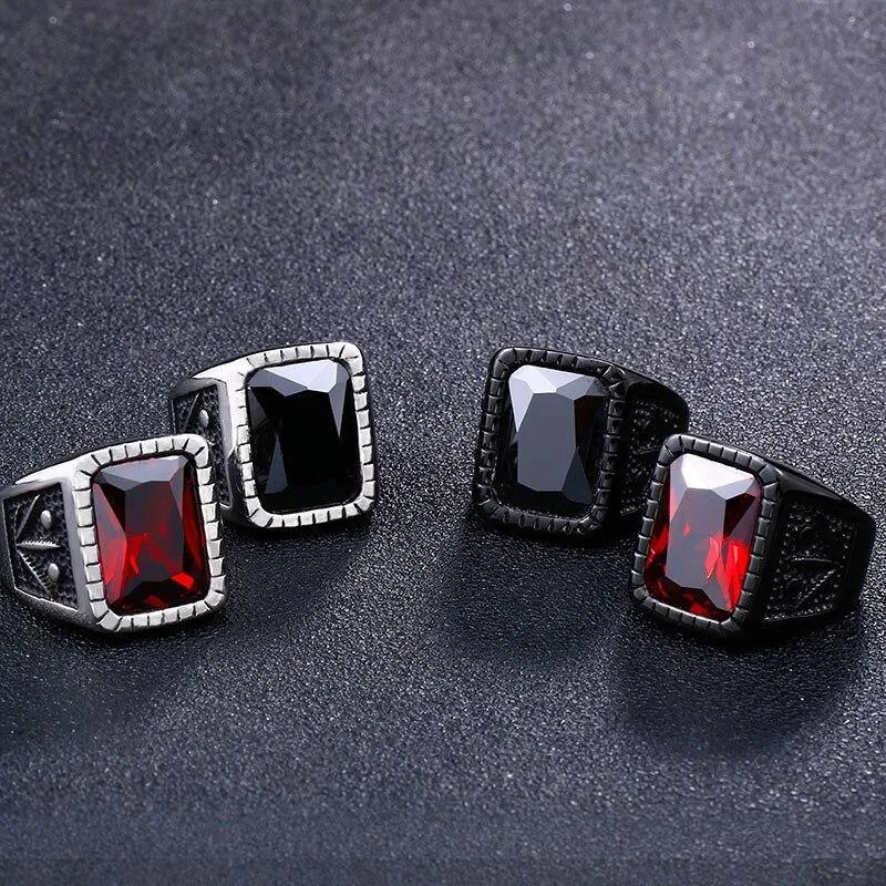 Vintage Red Zircon Crystal  Finger Rings For Men