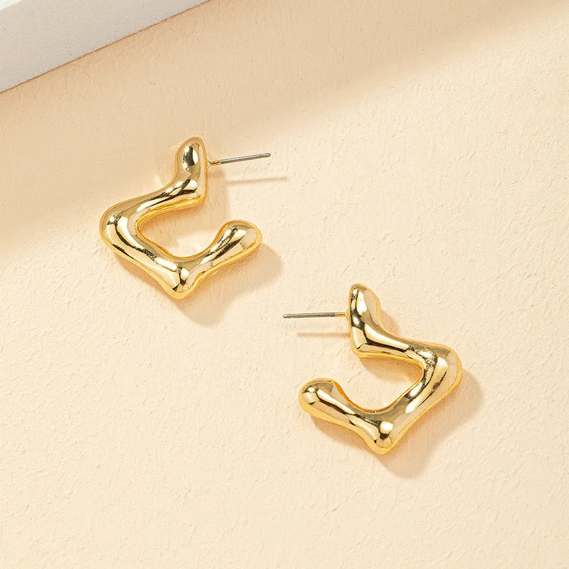 Waveform Metal Earrings with Unique French Design