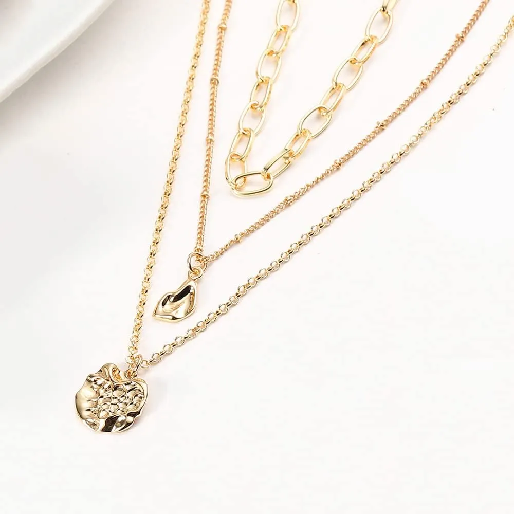wgoud Gold Dainty Layered Necklace for Women, 14K Gold Plated Paperclip Chain Necklace Personalized Simple Coin Pendant Necklaces for Women Birthday Jewelry Gift