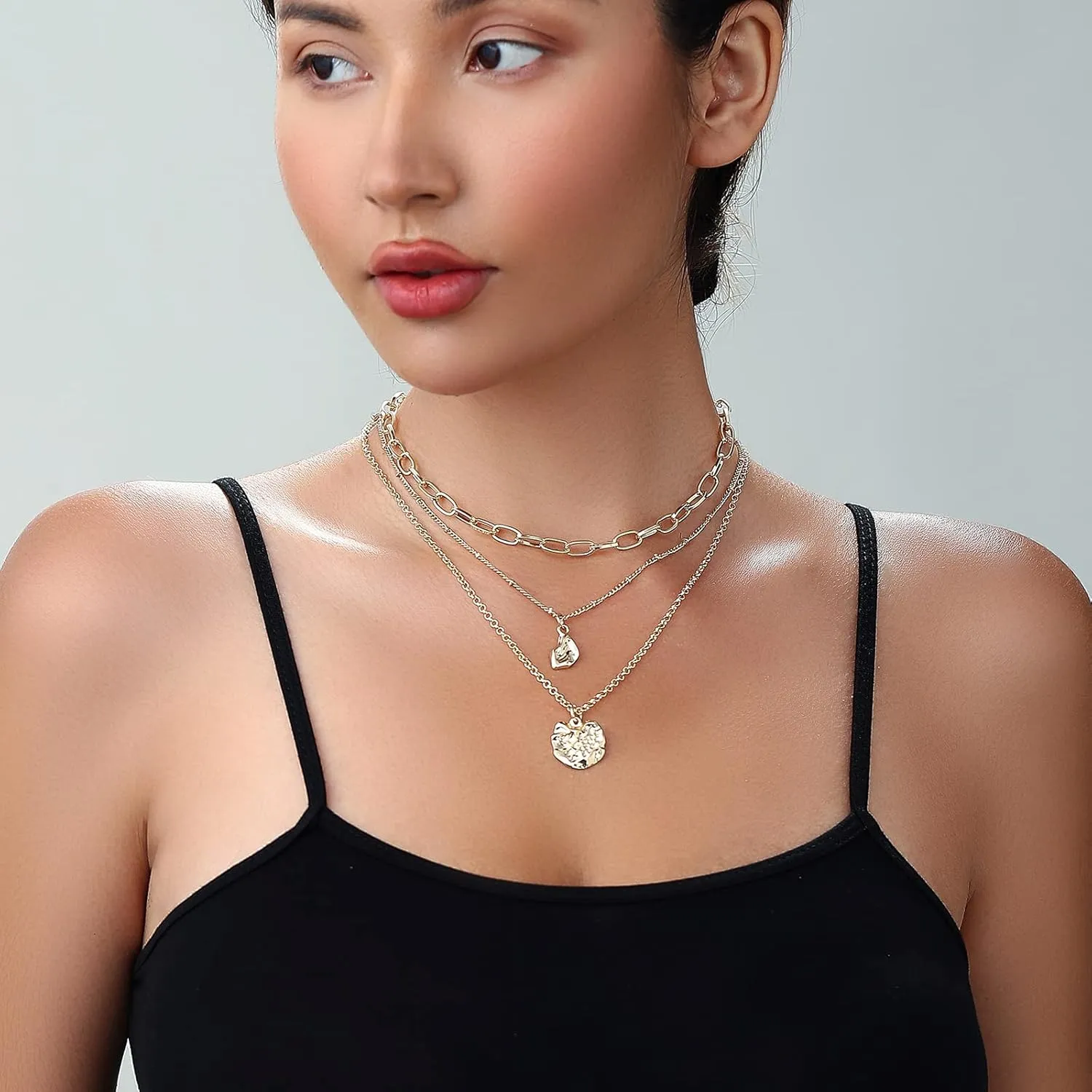wgoud Gold Dainty Layered Necklace for Women, 14K Gold Plated Paperclip Chain Necklace Personalized Simple Coin Pendant Necklaces for Women Birthday Jewelry Gift