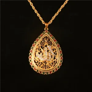 Wholesale Artistic retro alloy heart-shaped water drop necklace