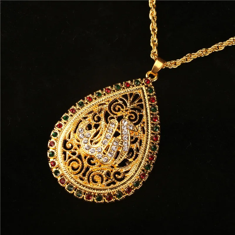 Wholesale Artistic retro alloy heart-shaped water drop necklace