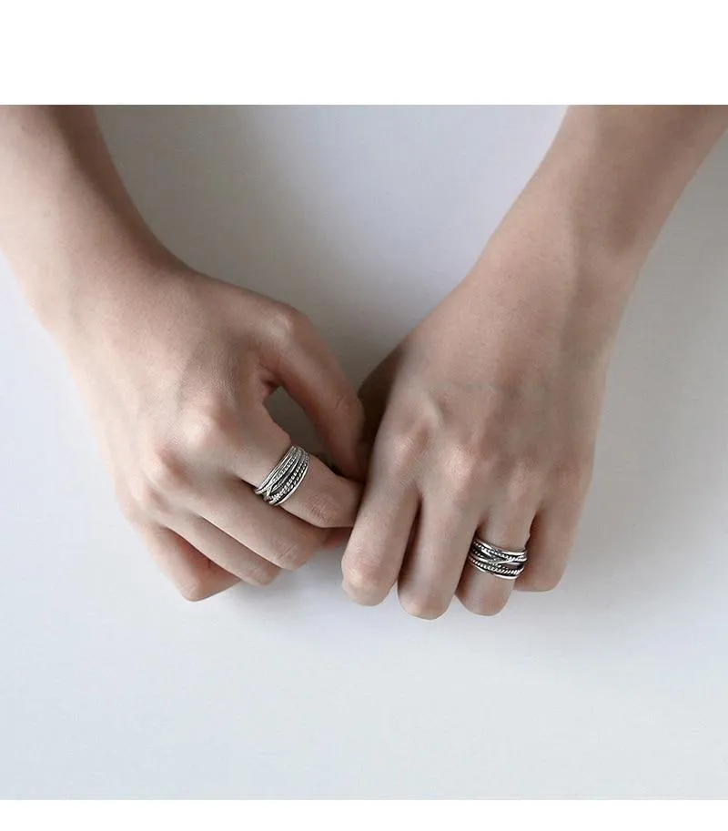 Winding Twisted Silver Multi-layer Retro Ring