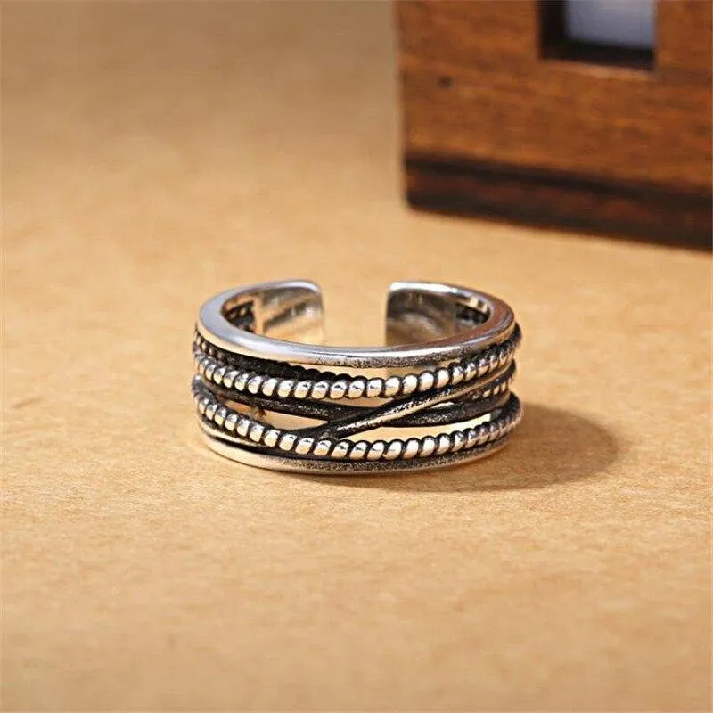 Winding Twisted Silver Multi-layer Retro Ring