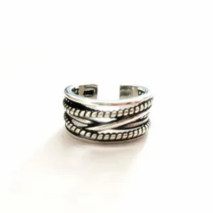 Winding Twisted Silver Multi-layer Retro Ring