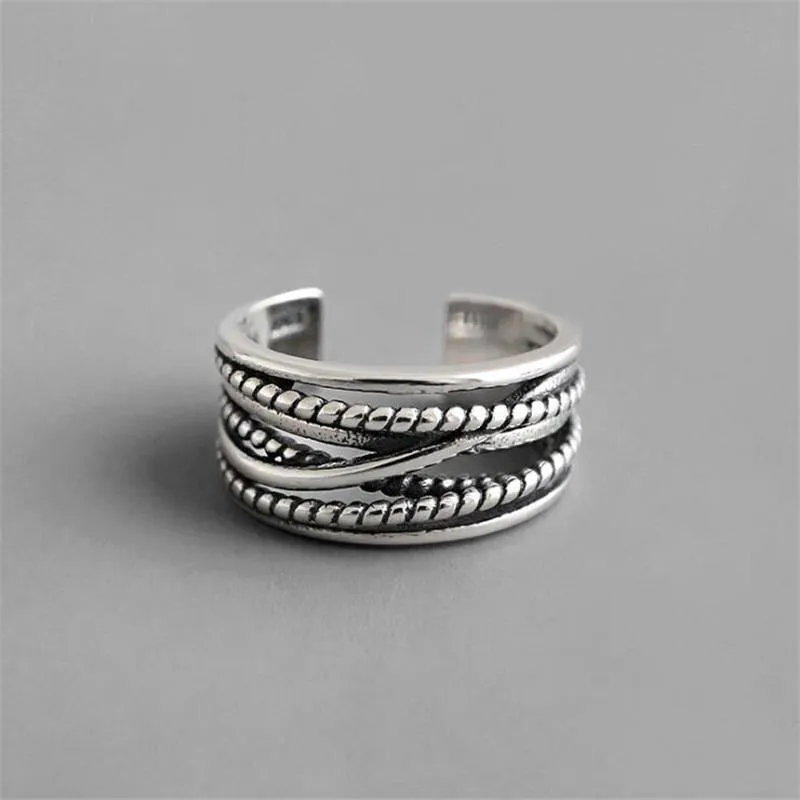 Winding Twisted Silver Multi-layer Retro Ring