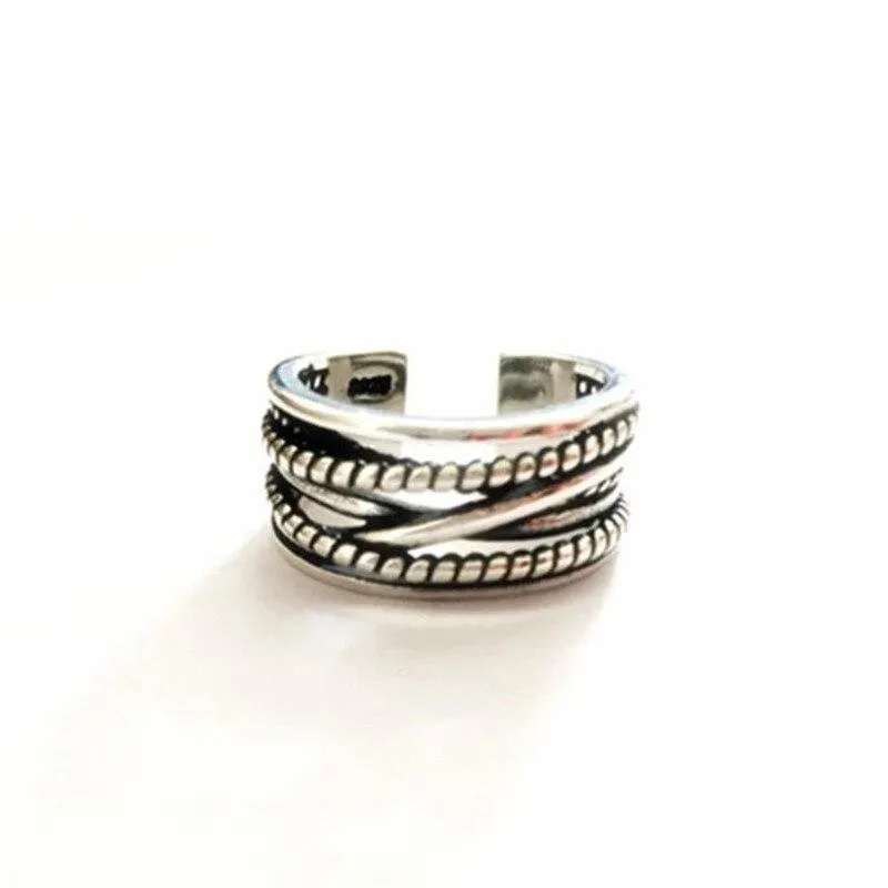 Winding Twisted Silver Multi-layer Retro Ring