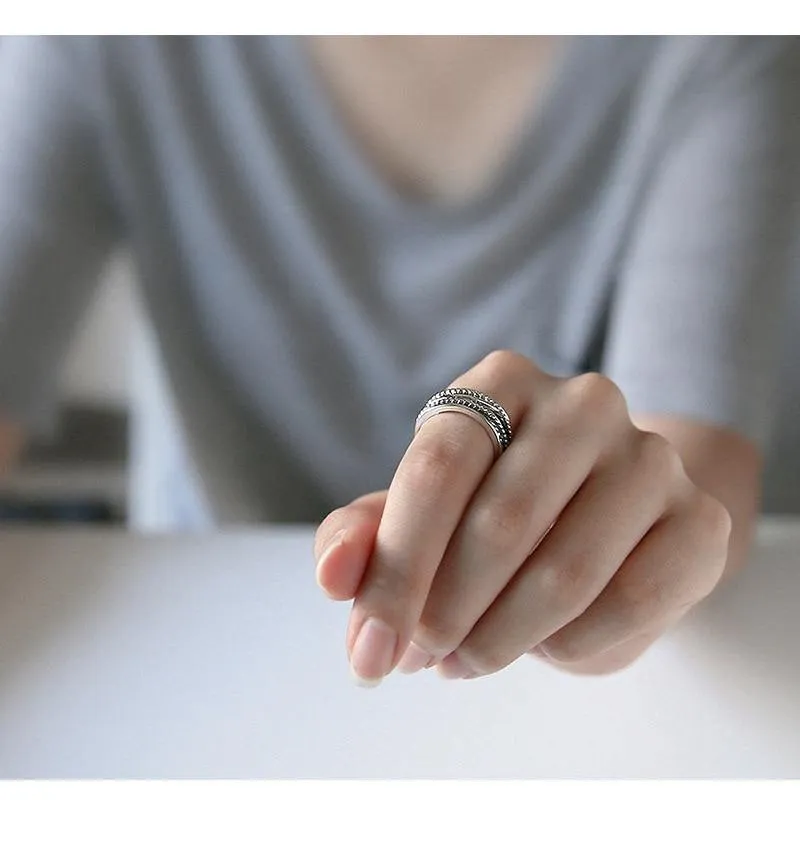 Winding Twisted Silver Multi-layer Retro Ring