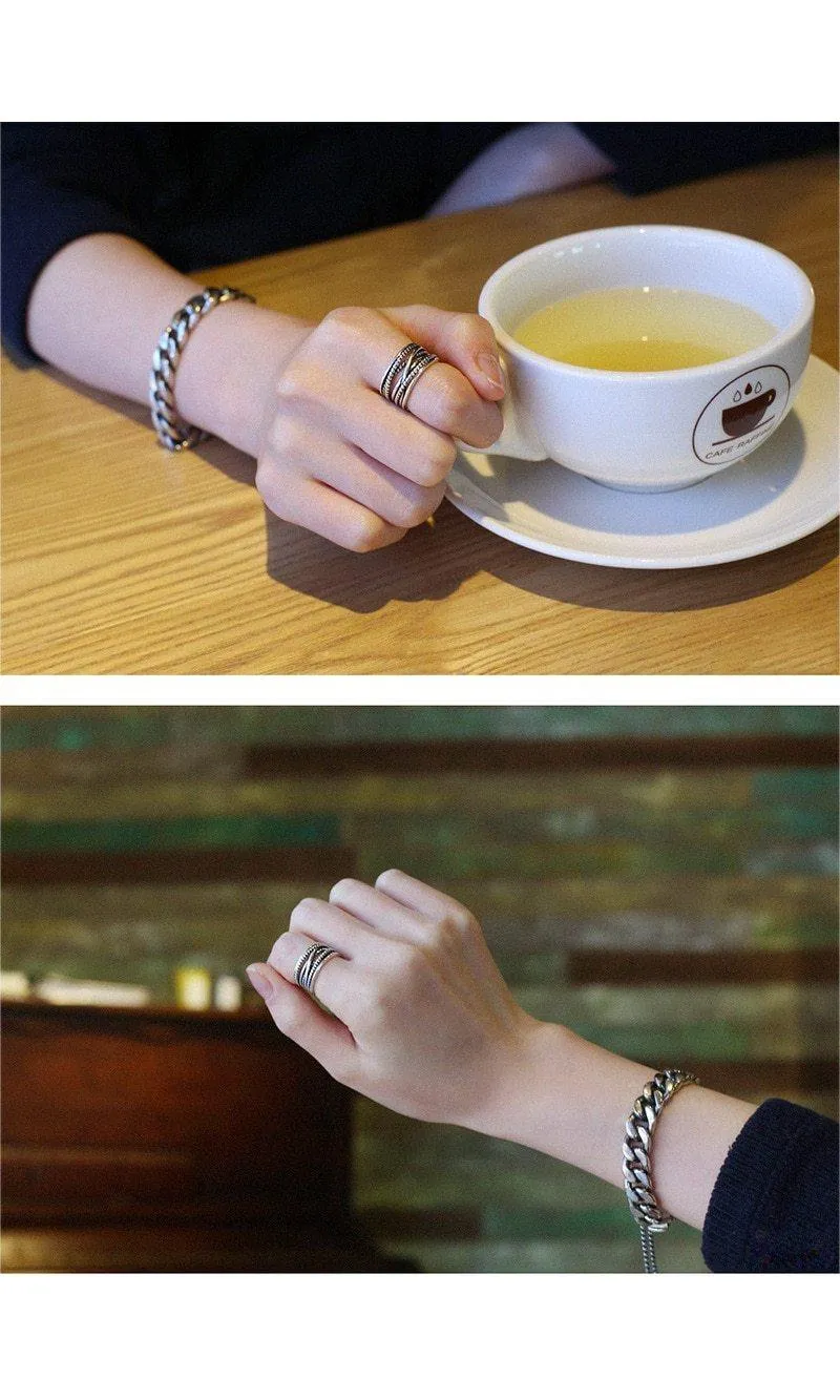 Winding Twisted Silver Multi-layer Retro Ring