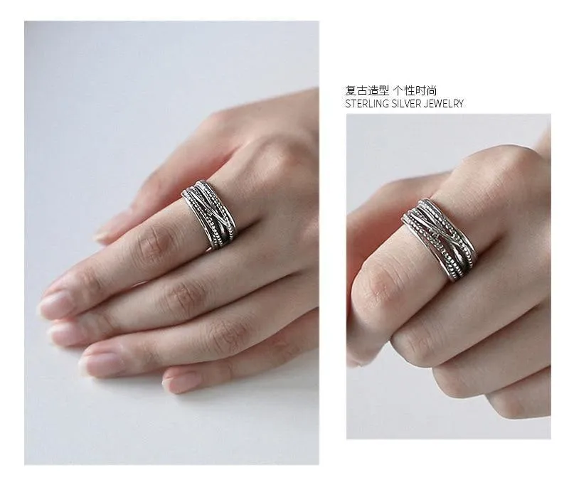 Winding Twisted Silver Multi-layer Retro Ring
