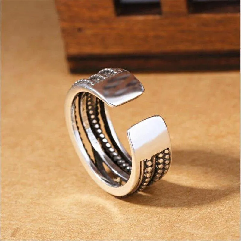 Winding Twisted Silver Multi-layer Retro Ring
