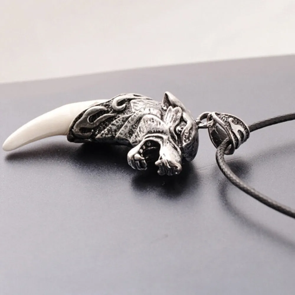 Wolf Head and Tooth Pendant Necklace