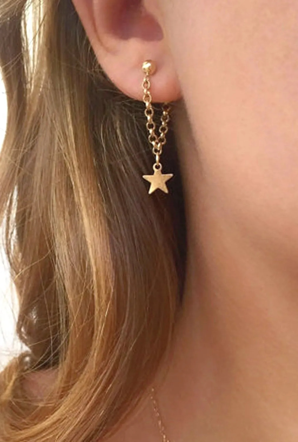 Zenon Unique Chain Star Earring in Gold or Silver