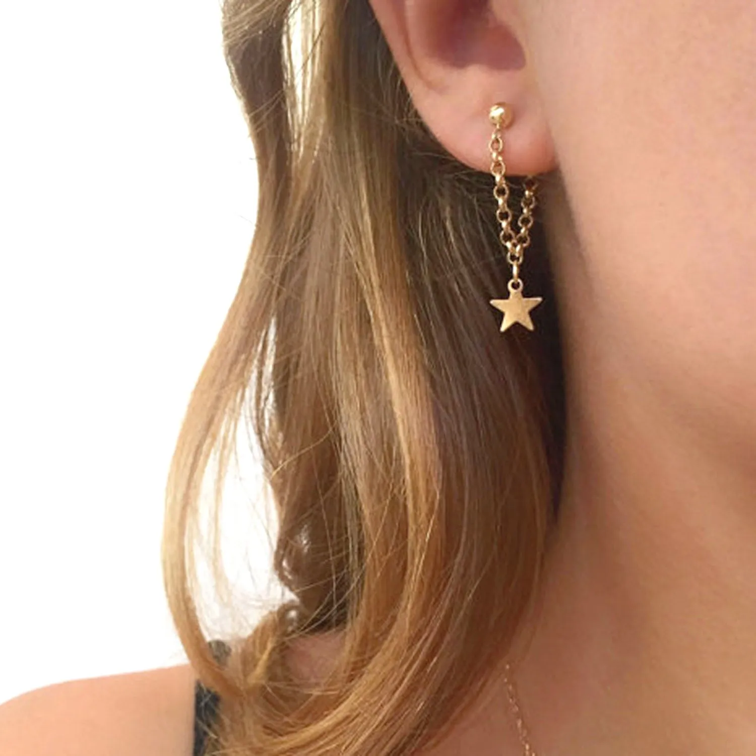 Zenon Unique Chain Star Earring in Gold or Silver