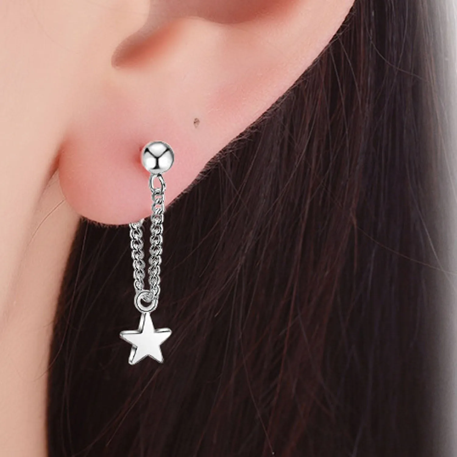 Zenon Unique Chain Star Earring in Gold or Silver