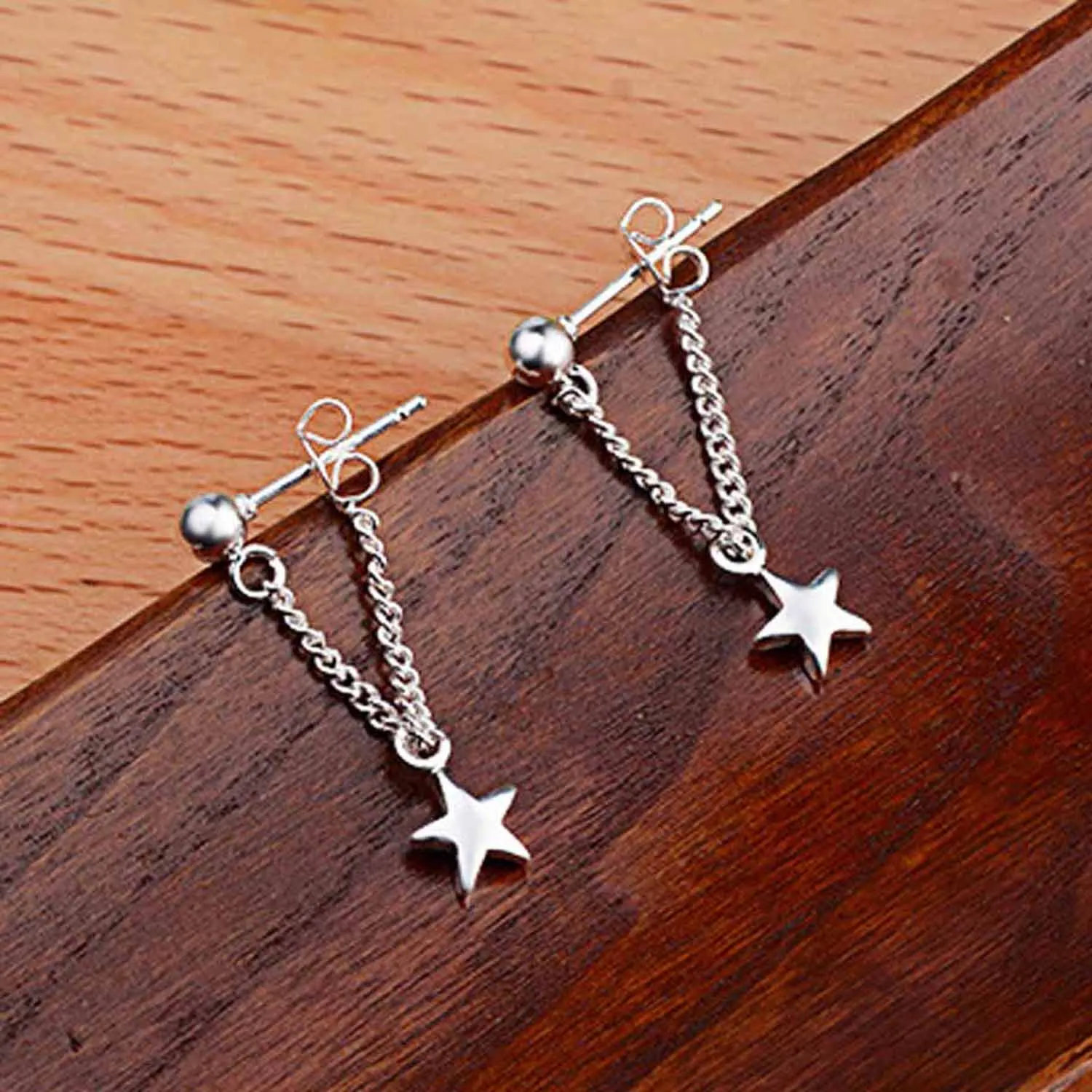 Zenon Unique Chain Star Earring in Gold or Silver